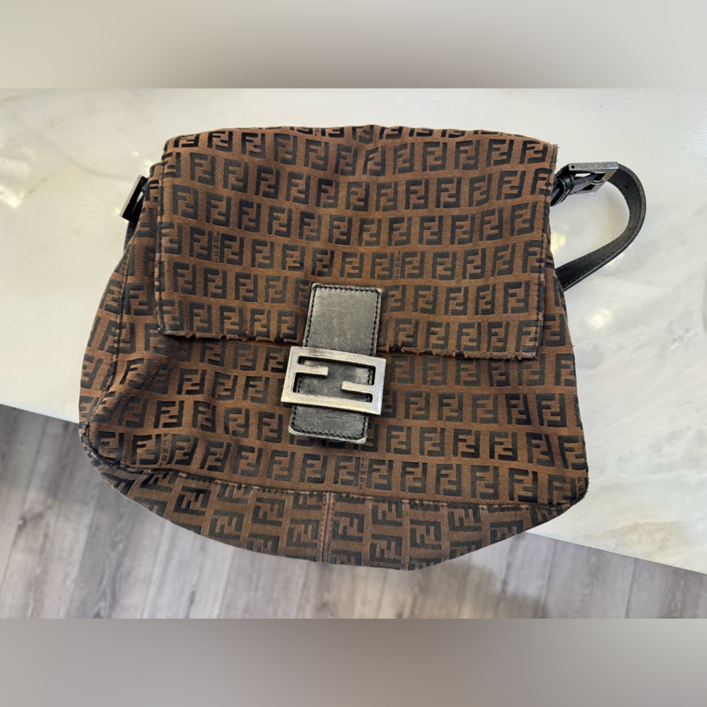 Vintage Fendi Monogram Brown and Black Messenger Bag